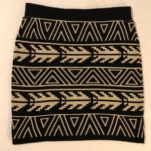 Aztec pattern Black and Tan Bodycon Mini Skirt
